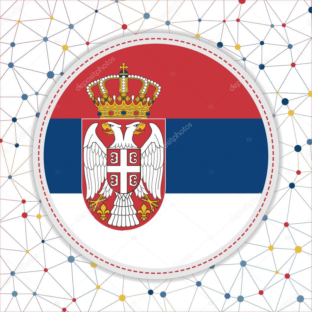 Flag of Serbia with network background. Serbia sign. Trendy vector illustration.