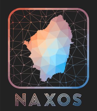 Naxos map design. Vector low poly map of the island. Naxos icon in geometric style. The island shape with polygnal gradient and mesh on dark background.