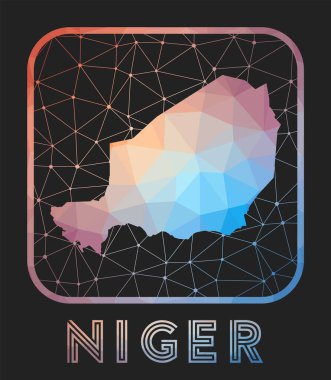 Niger map design. Vector low poly map of the country. Niger icon in geometric style. The country shape with polygnal gradient and mesh on dark background.
