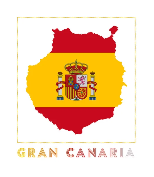 Gran Kanarya Logo Haritası. Adanın adı ve bayraklı havalı vektör illüstrasyonu. — Stok Vektör