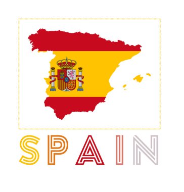 Spain Logo. Map of Spain with country name and flag. Attractive vector illustration.
