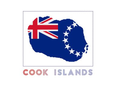 Cook Islands Logo. Map of Cook Islands with island name and flag. Powerful vector illustration.