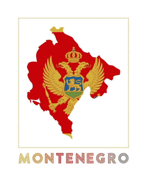 Montenegró Logó Montenegró Térképe Országnévvel Zászlóval Erőteljes Vektor Illusztráció — Stock Vector