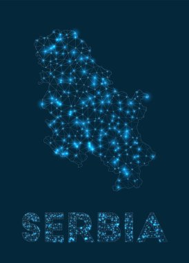 Serbia network map. Abstract geometric map of the country. Internet connections and telecommunication design. Stylish vector illustration.