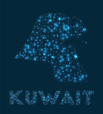 Kuwait network map. Abstract geometric map of the country. Internet connections and telecommunication design. Authentic vector illustration.