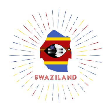 Swaziland sunburst badge. The country sign with map of Swaziland with Swazi flag. Colorful rays around the logo. Vector illustration.