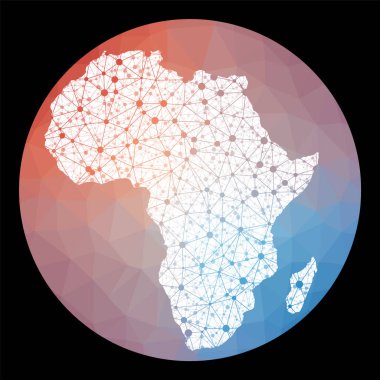 Vector network Africa map. Map of the continent with low poly background. Rounded Africa illustration in technology, internet, network, telecommunication concept style . Amazing vector illustration.