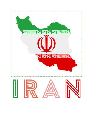 Iran Logo. Map of Iran with country name and flag. Captivating vector illustration.