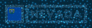 Nevada badge. Flag of Nevada in glowing network geometric style. Awesome vector illustration.