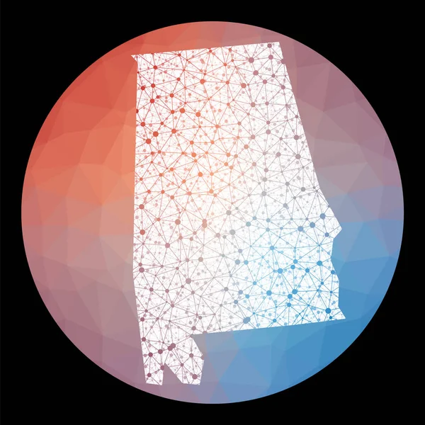 Vector network Alabama map of the us state with a poly background Rounded Alabama — 스톡 벡터