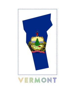 Vermont Logo Haritası 'nda bize verilen isim ve bayrak Charming vektör illüstrasyonu