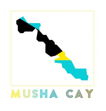 Musha Cay ada adı ve bayrağı ile Musha Cay Logo Haritası Güzel vektör illüstrasyonu