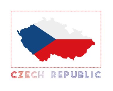 Çek Cumhuriyeti Logo Haritasında ülke adı ve bayrağı Radiant çizimi