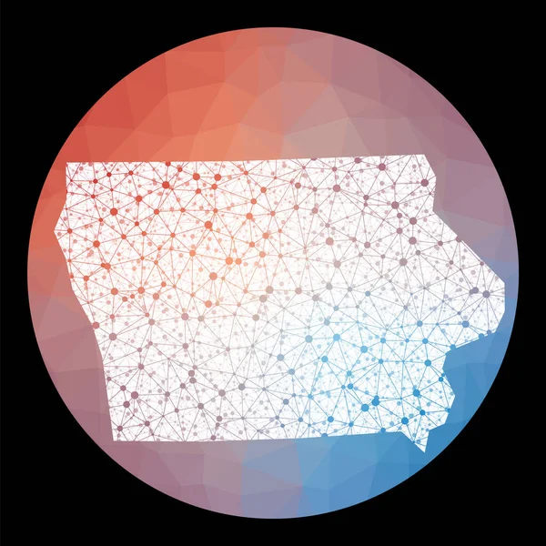 Rete vettoriale Mappa dell'Iowa Mappa dello stato degli Stati Uniti con basso sfondo poli Illustrazione arrotondata dell'Iowa in — Vettoriale Stock