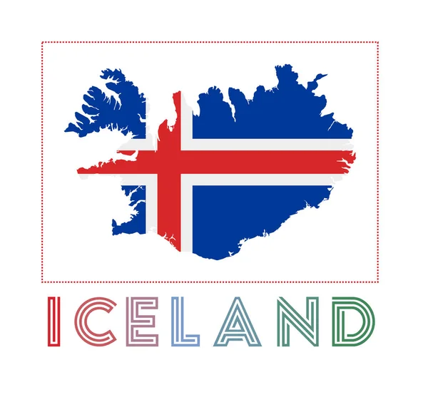 Islandia Logo Mapa de Islandia con nombre del país y bandera Classy vector illustration — Archivo Imágenes Vectoriales