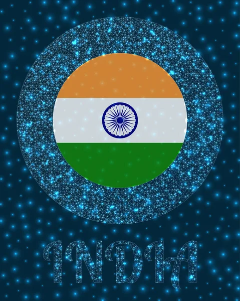 Round India badge Flag of India in gining network mesh style Country network logo Elegant vector — 스톡 벡터