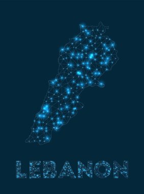 Lebanon network map. Abstract geometric map of the country. Internet connections and telecommunication design. Beautiful vector illustration.