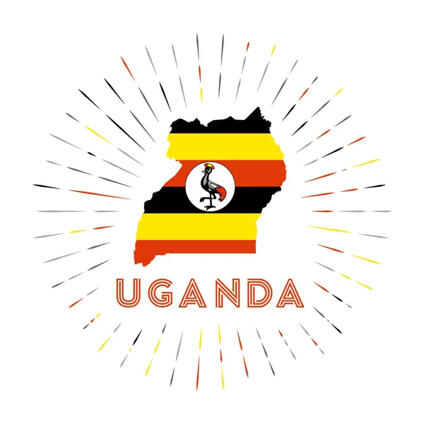 Uganda Sunburst Badge Country Sign Map Uganda Ugandan Flag Colorful — Vetor de Stock