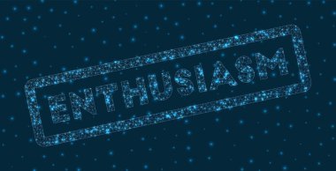 ENTHUSIASM sözcüğü dijital tarzda Parlayan geometrik ENTHUSIASM rozet güçlü vektör illüstrasyonu
