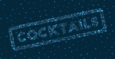 Dijital tarzda koktail kelimesi Parlayan geometrik kokteyl rozeti inanılmaz vektör illüstrasyonu