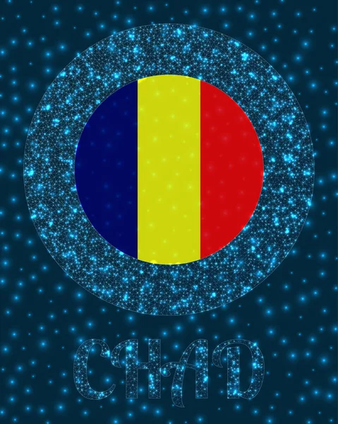 Σήμα Round Chad Σημαία Τσαντ σε λαμπερό δικτυωτό στυλ Το λογότυπο του δικτύου της χώρας Αριστοκρατικό διάνυσμα — Διανυσματικό Αρχείο
