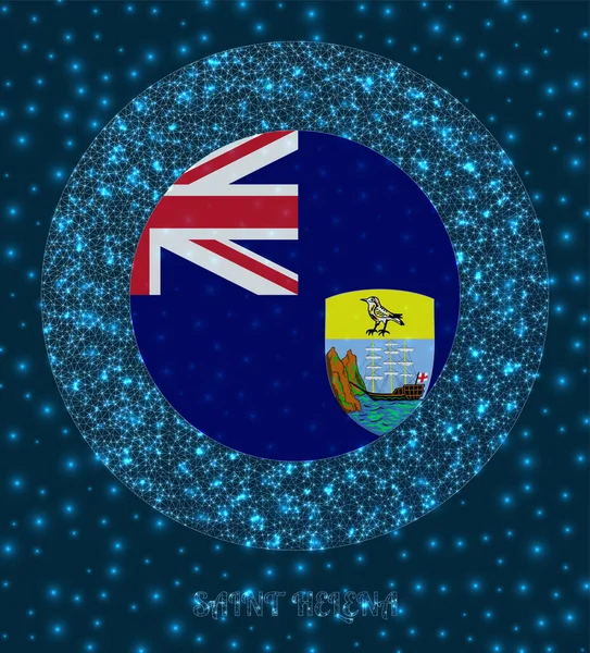 Ronde Saint Helena badge Vlag van Saint Helena in gloeiende netwerk mesh stijl Land netwerk logo — Stockvector