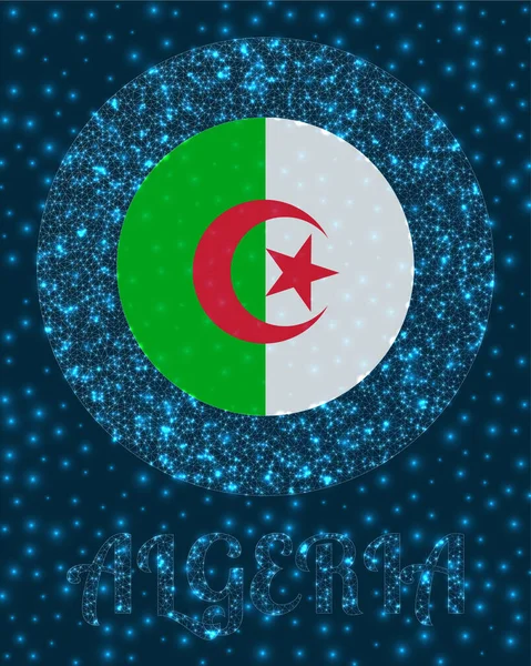 Rund Algeriet emblem Algeriets flagga i glödande nätverk mesh stil Land nätverk logotyp Snygg — Stock vektor