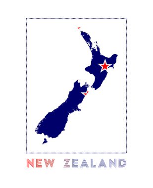 New Zealand Logo. Map of New Zealand with country name and flag. Awesome vector illustration.