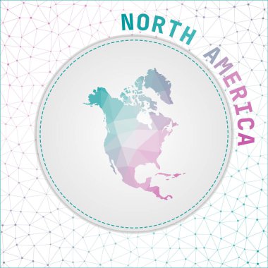 Vector polygonal North America map. Map of the continent with network mesh background. North America illustration in technology, internet, network, telecommunication concept style.