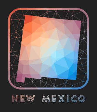 New Mexico map design. Vector low poly map of the us state. New Mexico icon in geometric style. The us state shape with polygnal gradient and mesh on dark background.