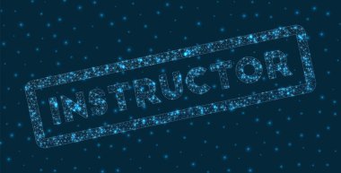 Dijital stilde eğitmen kelimesi. Parlayan geometrik eğitmen rozeti. Vektör illüstrasyonu çağrıştırıyor.