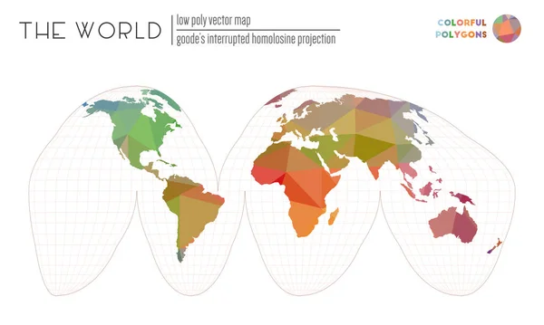 Mappa astratta del mondo Goodes ha interrotto la proiezione omolosina del mondo Colorato — Vettoriale Stock