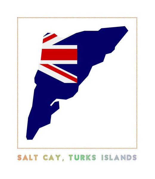 Salt Cay Ilhas Turcas Logo Mapa de Salt Cay Ilhas Turcas com nome da ilha e bandeira Elegante —  Vetores de Stock