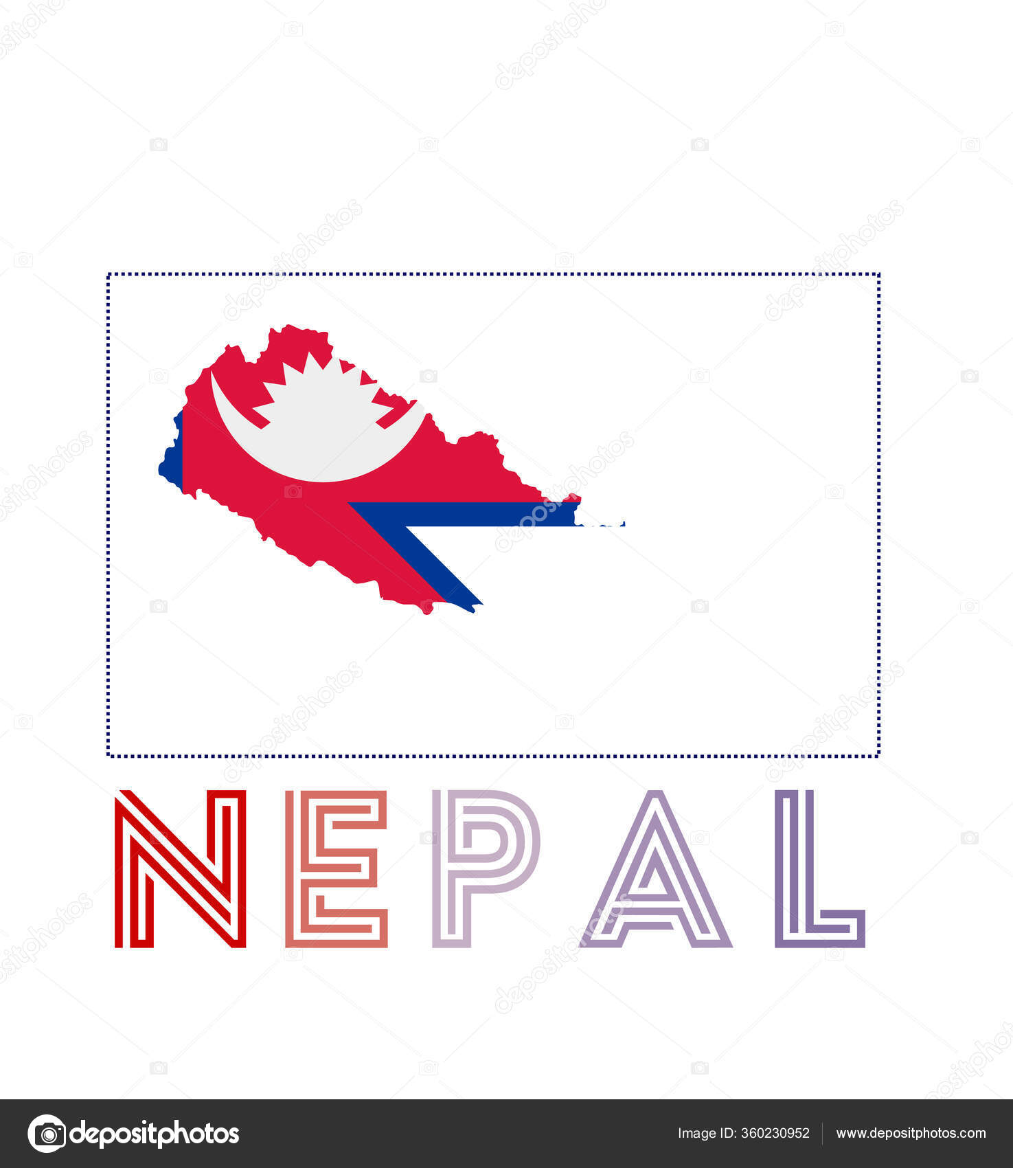 Nepal Logo Kaart van Nepal met landsnaam en vlag Authentieke