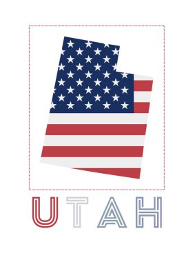 Utah Logo Haritası 'nda bize verilen isim ve bayrak Muhteşem vektör illüstrasyonu