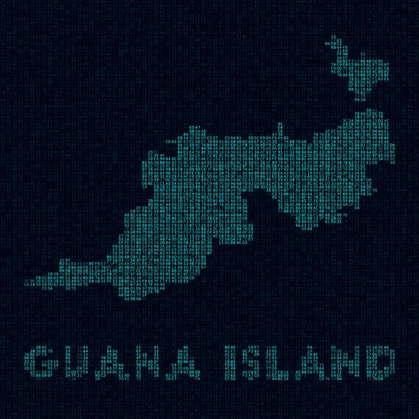 Mapa tecnológico de Guana Island Símbolo de isla en estilo digital Mapa cibernético de Guana Island con nombre de isla — Vector de stock