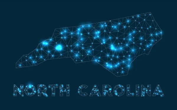 North Carolina netwerk kaart Abstracte geometrische kaart van de Amerikaanse staat Internet verbindingen en — Stockvector