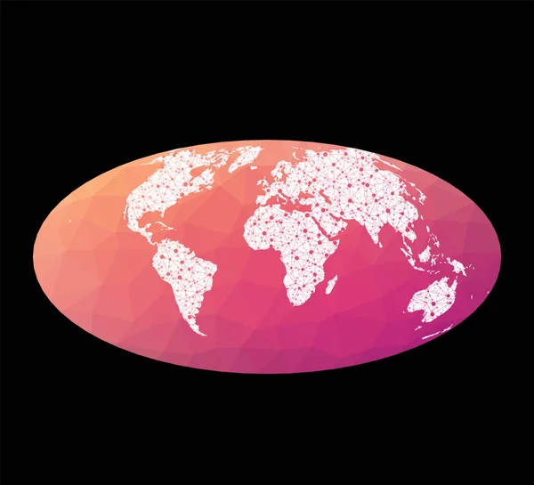 Wereldnetwerk kaart Hamer projectie Bekabelde wereldbol in Hammer projectie op geometrische lage poly — Stockvector