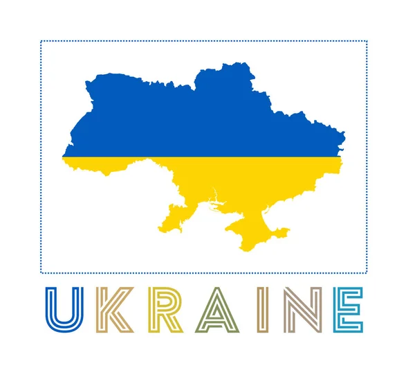 Ukrajina Logo Mapa Ukrajiny s názvem země a vlajkou Úžasná vektorová ilustrace — Stockový vektor