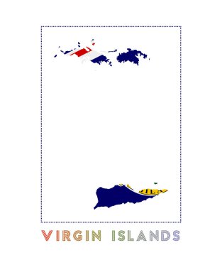 Virgin Adaları 'nın Virgin Adaları Logo Haritası. Adanın adı ve bayrağı hayret verici bir vektör.