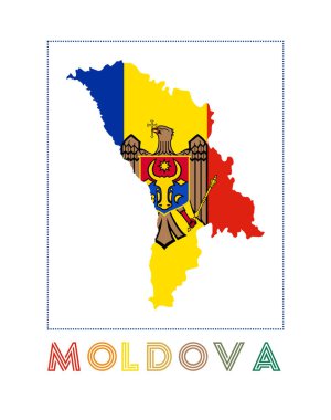 Moldova Moldova Logo Haritası Ülke adı ve bayrağı Şık vektör çizimi