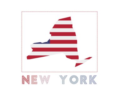 New York Logo Haritası 'nda bize verilen isim ve bayrak büyüleyici vektör illüstrasyonu