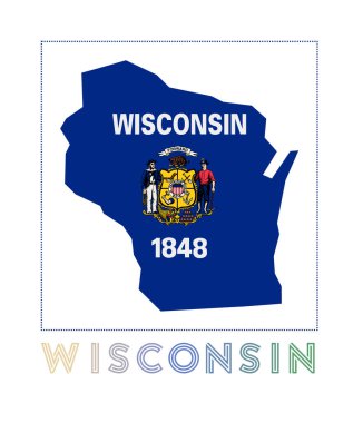 Wisconsin Logo Haritasında adımız ve bayrağımız var. Zarif vektör çizimi
