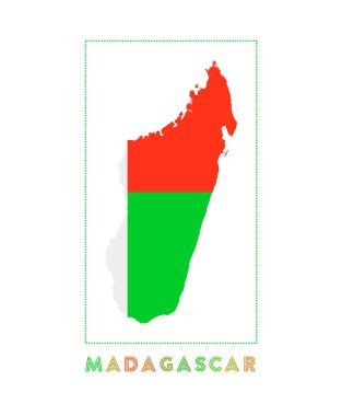 Madagaskar Madagaskar Logo Haritası Ülke adı ve bayraklı Cool vektör çizimi