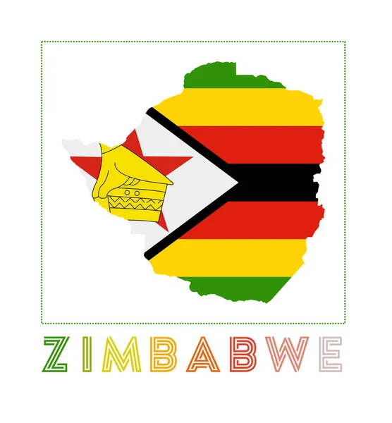 Zimbabwe Logo Mappa dello Zimbabwe con nome e bandiera del paese Potente illustrazione vettoriale — Vettoriale Stock