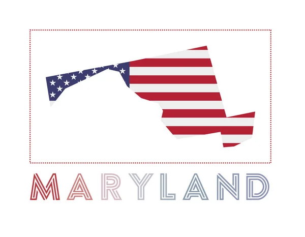 Maryland Logo Karta över Maryland med oss namn och flagga Konstnärlig vektor illustration — Stock vektor