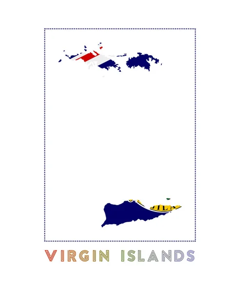 Isole Vergini Logo Mappa delle Isole Vergini con il nome dell'isola e la bandiera — Vettoriale Stock