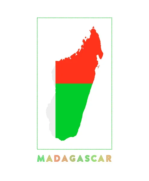 Madagascar Logo Mapa de Madagascar con el nombre del país y la bandera Cool vector illustration — Vector de stock