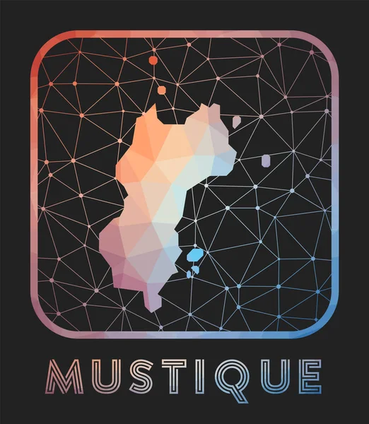 Mustique kaartontwerp Vector lage poly kaart van het eiland Mustique icoon in geometrische stijl Het eiland — Stockvector