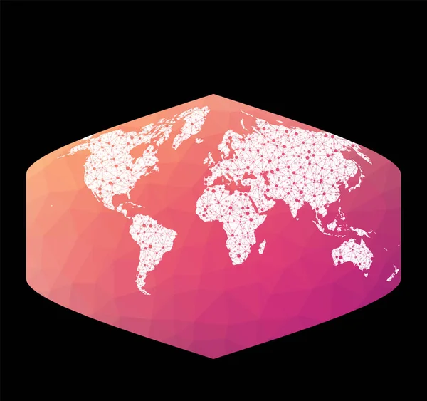 Mapa světové sítě Pekař Dinomická projekce Drátěná koule v Bakerově projekci na geometrickém nízkém pólu — Stockový vektor